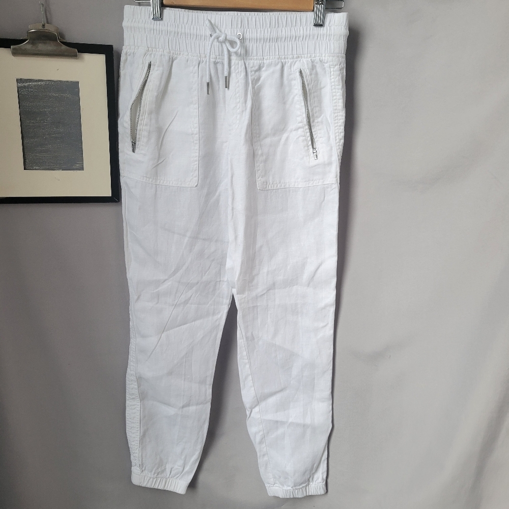 Women’s White Drawstring Linen Jogger Pants